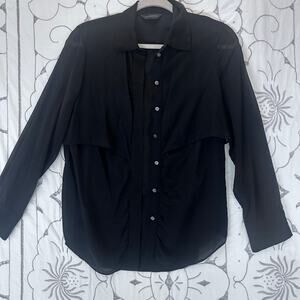 CLUB MONACO 100% Silk Black Sheer Button Front Blouse – Women’s Small